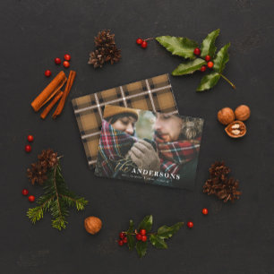 Festividades Cartão com fotos de xadrez de mostarda de script