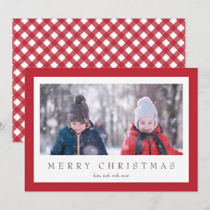 Festividades Cartão com fotos de Xadrez Red Gingham Check no Na