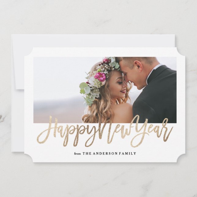 Festividades Cartão com fotos Dourado Falso de Ano Novo Bruto (Frente)