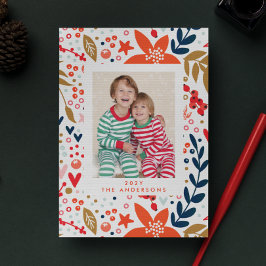 Festividades Cartão com fotos Feriado Bonito de Natal Floral