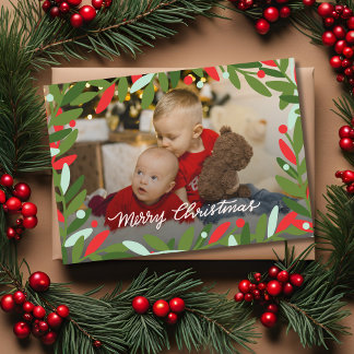 Festividades Cartão com fotos Flat de Wreath de Natal
