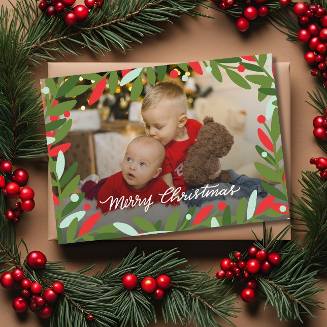 Festividades Cartão com fotos Flat de Wreath de Natal (Holiday Foliage Wreath Greeting Card)