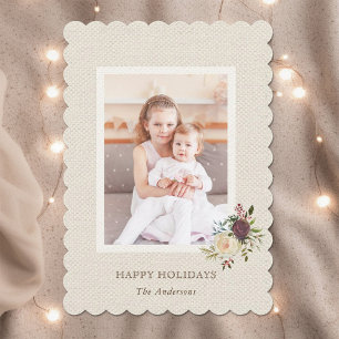 Festividades Cartão com fotos Floral de Natal Rustic Burlap