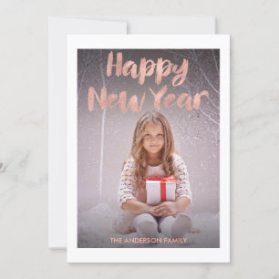 Festividades Cartão com fotos Rosa de Feliz ano novo de folhas