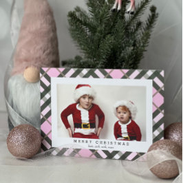 Festividades Cartão com fotos verde-rosa de Xadrez de Tartan no