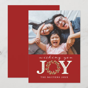 Festividades Cartão com fotos Wreath com Alegria de Natal Verme