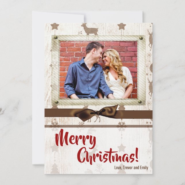 Festividades cartão com fotos XMAS Burlap de Natal 5 x 7 (Frente)