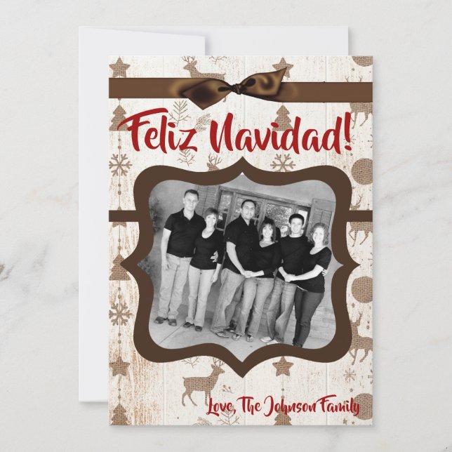 Festividades cartão com fotos XMAS Burlap de Natal 5 x 7 (Frente)