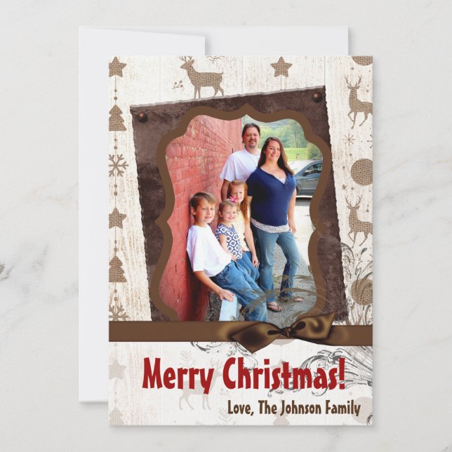 Festividades cartão com fotos XMAS Burlap de Natal 5 x 7 (Frente)