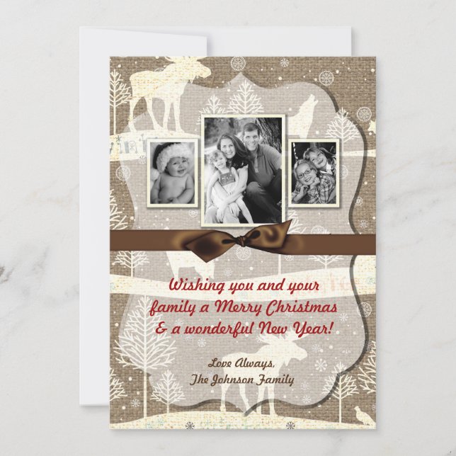 Festividades cartão com fotos XMAS Burlap de Natal 5 x 7 (Frente)