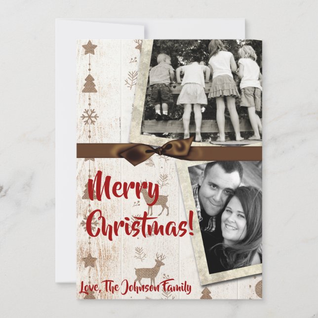 Festividades cartão com fotos XMAS Burlap de Natal 5 x 7 (Frente)