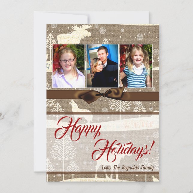 Festividades cartão com fotos XMAS Burlap de Natal 5 x 7 (Frente)