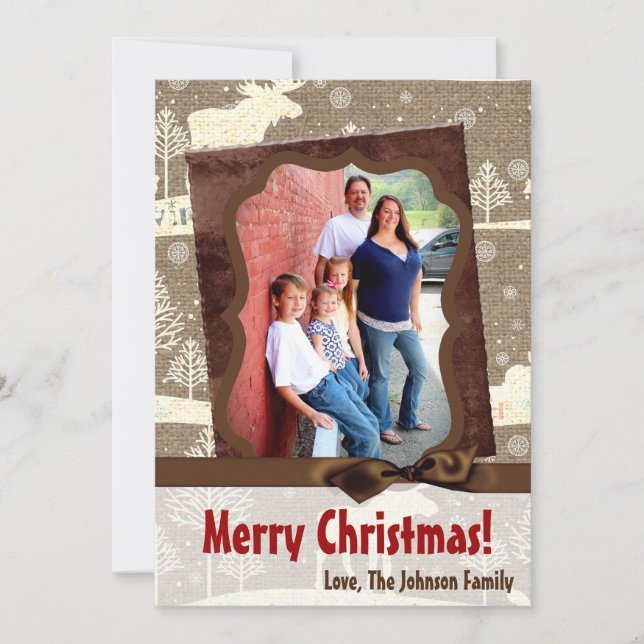 Festividades cartão com fotos XMAS Burlap de Natal 5 x 7 (Frente)