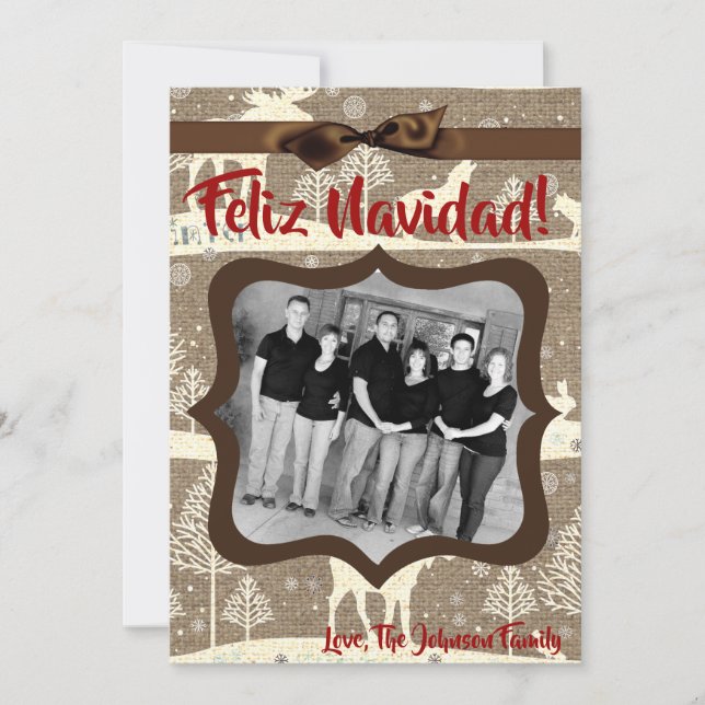 Festividades cartão com fotos XMAS Burlap de Natal 5 x 7 (Frente)