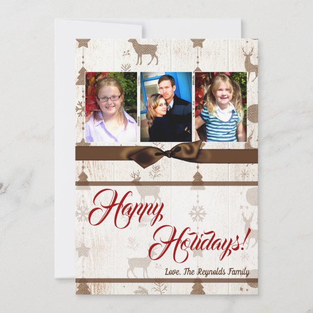 Festividades cartão com fotos XMAS Burlap de Natal 5 x 7 (Frente)