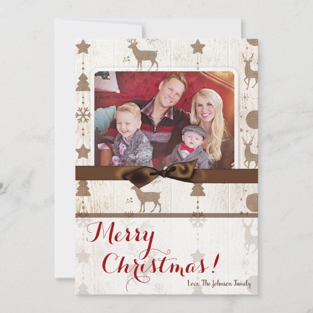 Festividades cartão com fotos XMAS Burlap de Natal 5 x 7 (Frente)