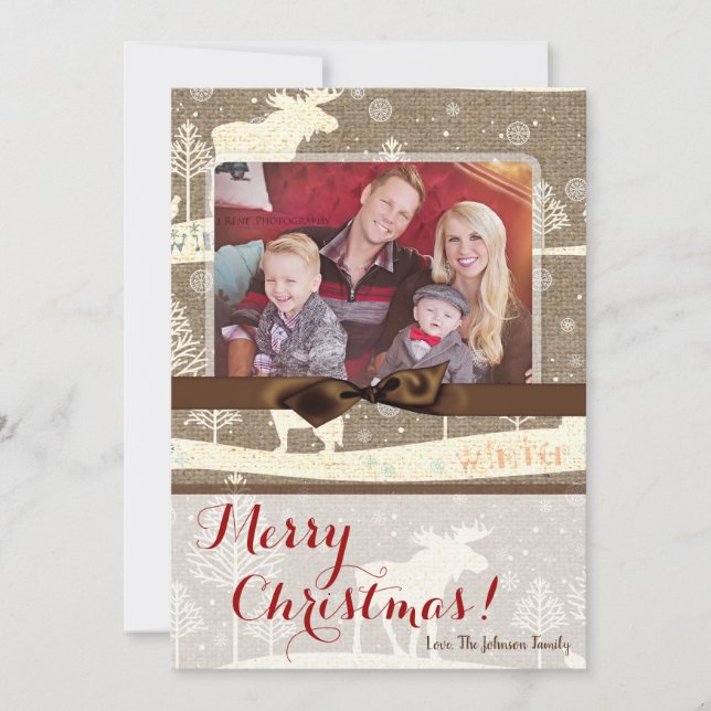 Festividades cartão com fotos XMAS Burlap de Natal 5 x 7 (Frente)