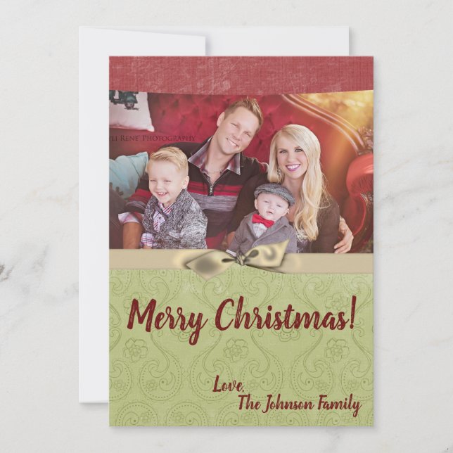 Festividades cartão com fotos XMAS verde de Tecido em faixa ver (Frente)