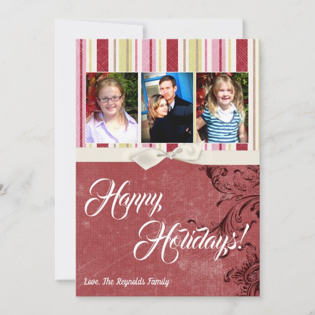 Festividades cartão com fotos XMAS verde de Tecido em faixa ver (Frente)