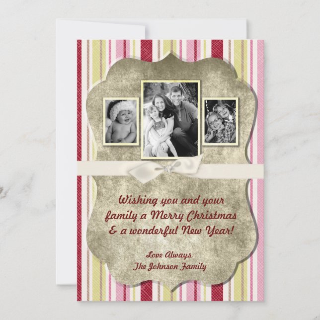 Festividades cartão com fotos XMAS verde de Tecido em faixa ver (Frente)