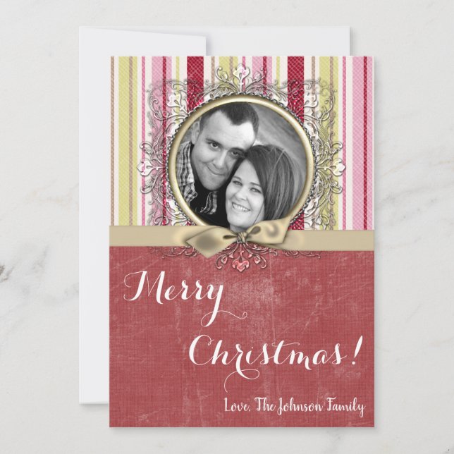 Festividades cartão com fotos XMAS verde de Tecido em faixa ver (Frente)