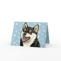 Cartão customizável preto de Shiba Inu do Feliz