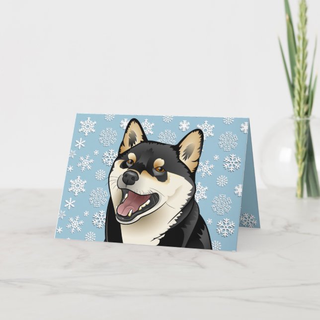 Festividades Cartão customizável preto de Shiba Inu do Feliz (Frente)