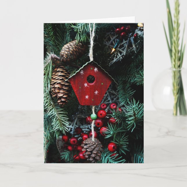 Festividades Cartão da árvore de Natal do Birdhouse (Frente)