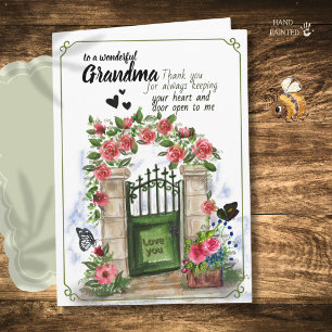 Festividades Cartão da Avó com Portão de Jardim em Aquarela