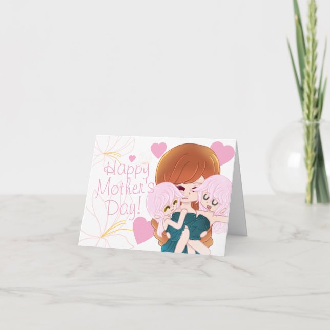 Festividades Cartão da Mãe de Desenho com seus Gêmeos (Frente)