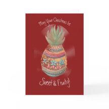 Cartão de Abacaxi de Natal em Vermelho Escuro