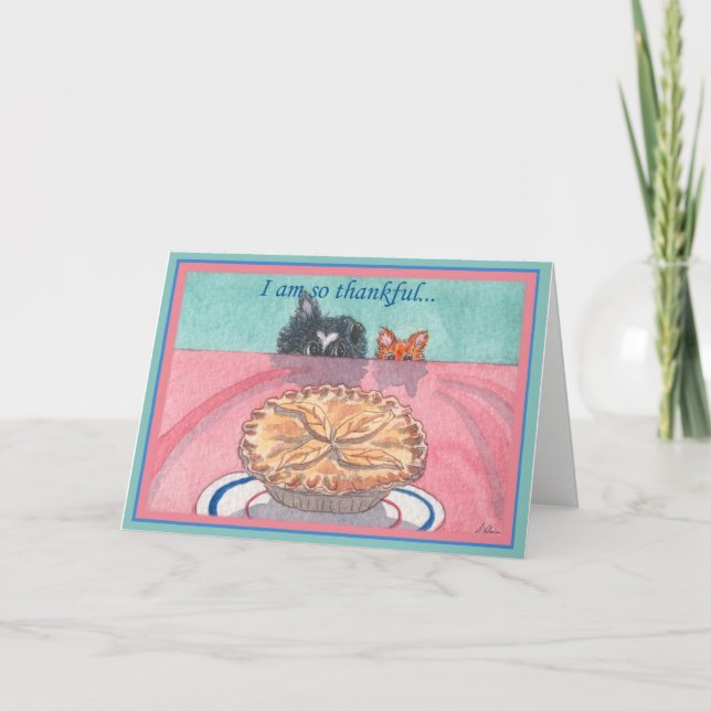 Festividades Cartão de Ação de Graças, cão e gato planejando um (Frente)