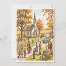 Cartão de Ação de Graças da Igreja Retro