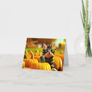 Festividades Cartão de Ação de Graças de Pumpkin Patch Kitten