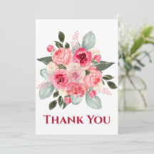 Cartão de Agradecimento Floral de Rosa em Aquarela
