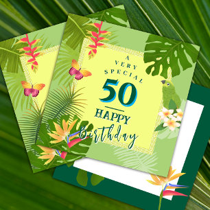 Festividades Cartão de Aniversário Anual Verde Paraíso Tropical