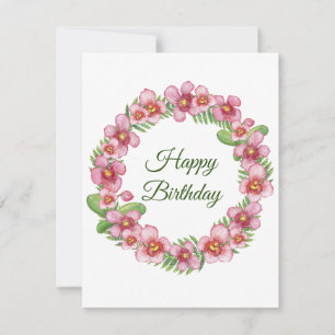 Festividades Cartão de Aniversário com Coroa Floral Rosa e Verd