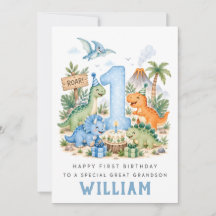 Cartão de Aniversário de 1º Ano de Dinossauro Pers