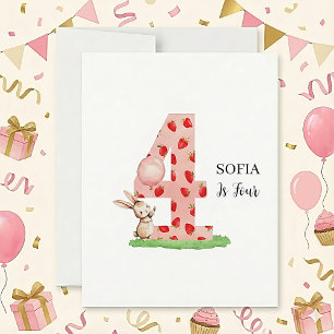 Festividades Cartão de Aniversário de 4 Anos de Coelhinho Perso