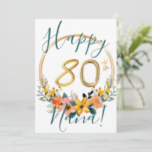 Cartão de Aniversário de 80 Feliz Floral Personali