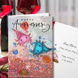 Festividades Cartão de Aniversário de Axolote com Aquarela Capr