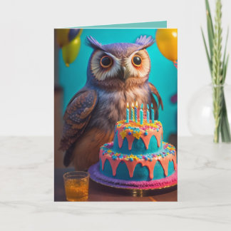 Festividades Cartão de Aniversário de Coruja Colorida
