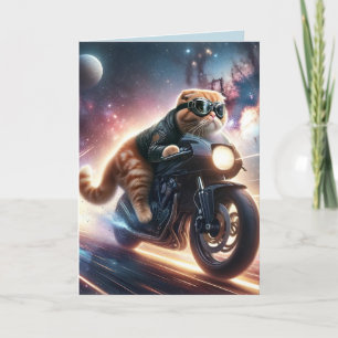 Festividades Cartão de aniversário de gato em motocicleta