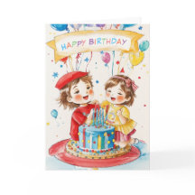 Cartão de Aniversário de Gêmeos Pequenos