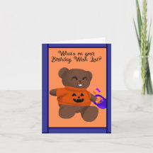 Cartão de Aniversário de Halloween Teddy Truque ou