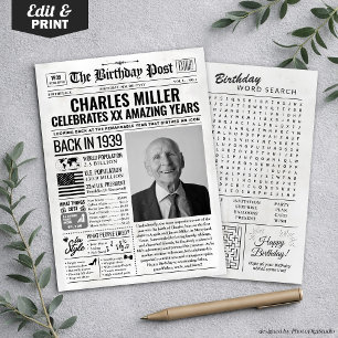 Festividades Cartão de Aniversário de Jornal Personalizado de 1