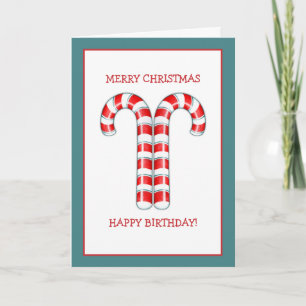 Festividades Cartão de Aniversário de Natal Vermelho Candy Cane