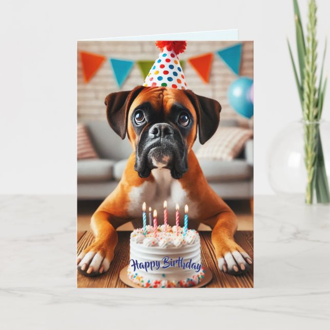 Festividades Cartão de Aniversário Divertido de Cachorro Boxer (Frente)