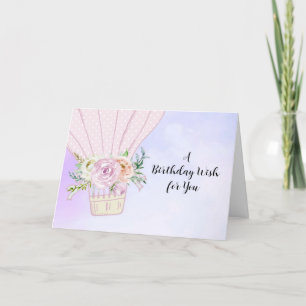 Festividades Cartão de Aniversário do Balão de Ar Quente Roxo