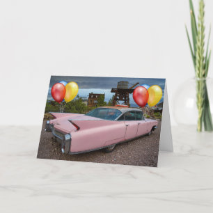 FESTIVIDADES CARTÃO DE ANIVERSÁRIO DO CARRO CLÁSSICO PINK 1950